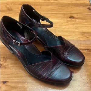 Dansko Red Heels with Mary Jane Strap and Textured Leather